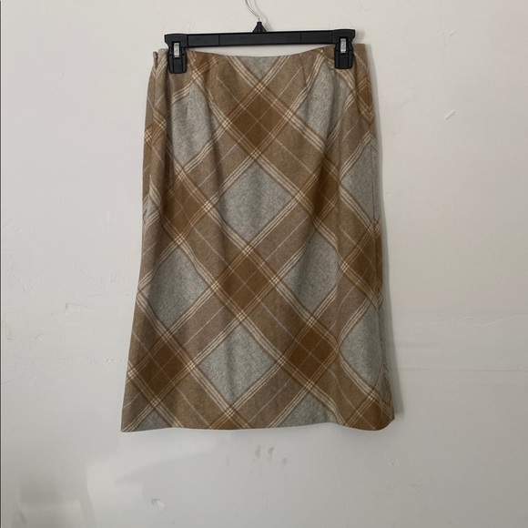 Ann Taylor vintage beige wool plaid pencil skirt size 2 - Picture 2 of 11